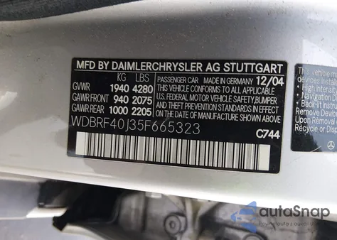 2005 Mercedes-Benz C 230 Kompressor Sport z USA, uszkodzony, nr VIN WDBRF40J35F665323